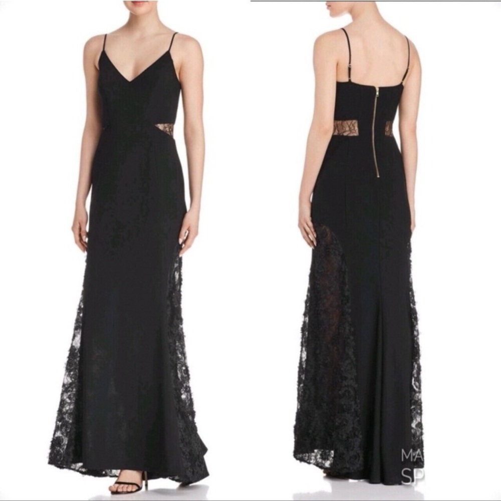 ✨ NWT Betsy & Adam Black Floral Lace Inset Soutache Gown